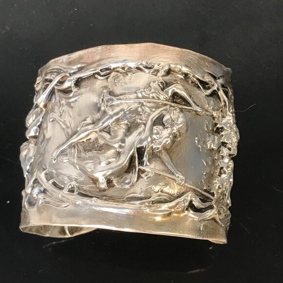 Sterling Spoon Ring Cuff Bracelet 925 Silver Victorian Baroque Rococo Antique - Picture 6 of 7